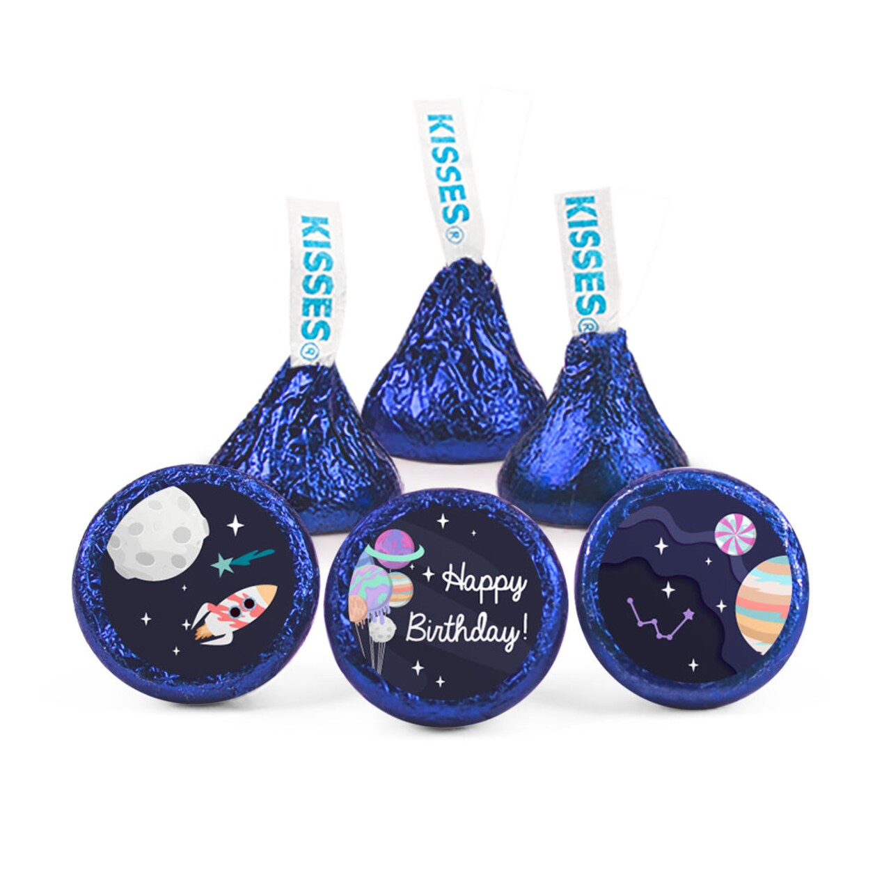 100ct Space Galaxy Birthday Candy Party Favors Hershey's Kisses Chocolate (100 Candies + 1 Sheet Stickers) - Assembly Required - by Just Candy